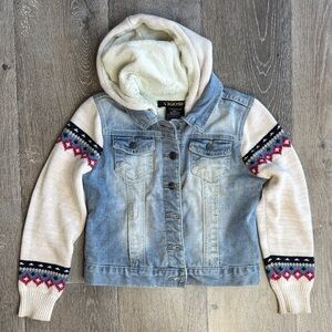Vigoss Kids Blue Denim Jacket with Patterned Knit Sleeves 0407